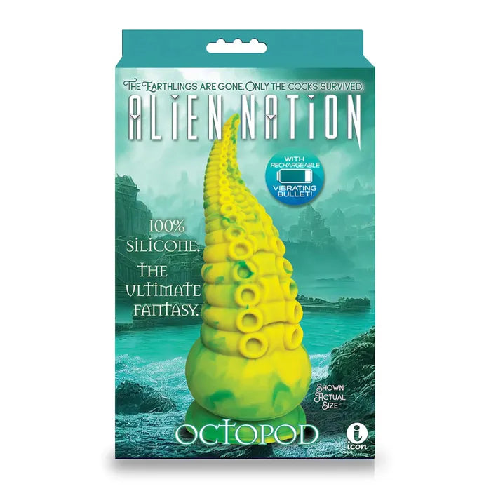 Icon Brands Alien Nation Octopod USB Rechargeable Vibrating Fantasy Dong 22.9cm Yellow / Green Icon Brands