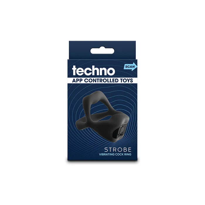 NS Novelties Techno Strobe USB Rechargeable Vibrating Cock Ring With App Control Black NS Novelties