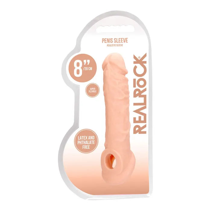 Shots Toys REALROCK Realistic Penis Extender With Rings Penis Extension Sleeve 8 Inch