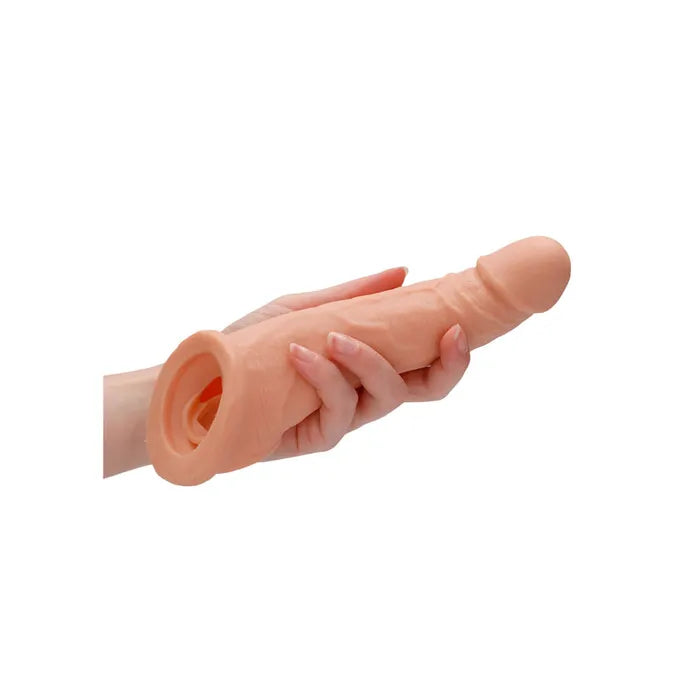 Shots Toys REALROCK Realistic Penis Extender With Rings Penis Extension Sleeve 8 Inch