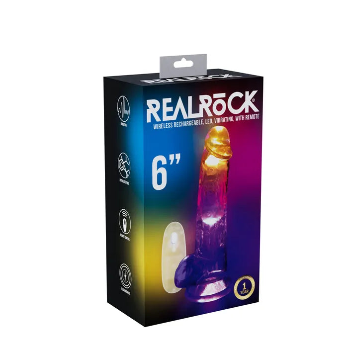 Shots Toys REALROCK 6'' Wireless Rechargeable LED Vibrating Dong With Remote 6 Inch Shots Toys