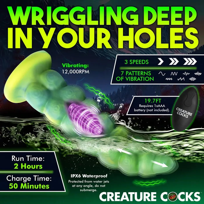 XR Brands Creature Cocks Squirmer USB Rechargeable Thrusting Fantasy Dildo 22.3cm Green XR Brands
