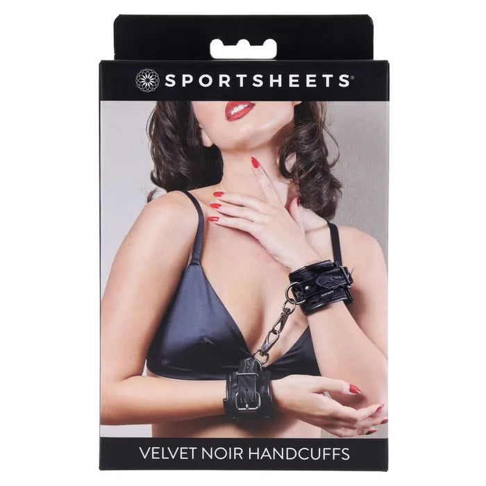 SPORTSHEETS Velvet Noir Handcuffs Adjustable Cuff Restraints Black Sportsheets