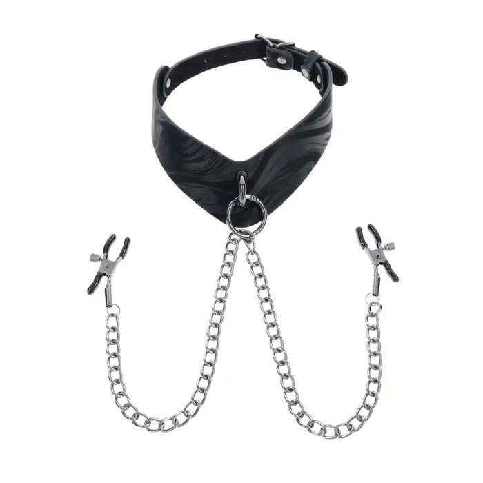 SPORTSHEETS Velvet Noir Collar & Removable Clamps Neck & Nipple Restraints Black Sportsheets