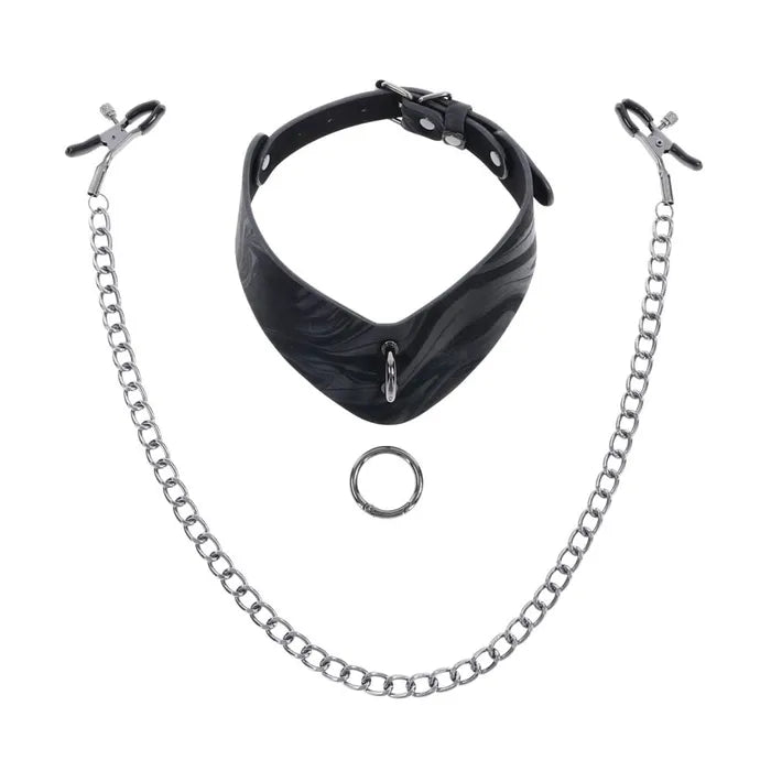 SPORTSHEETS Velvet Noir Collar & Removable Clamps Neck & Nipple Restraints Black Sportsheets