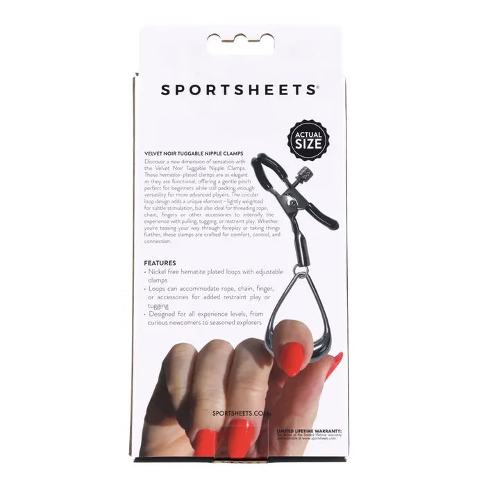 SPORTSHEETS Velvet Noir Tuggable Nipple Clamps Adjustable Nipple Restraints