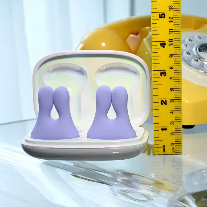 Playboy Pleasure IN A PINCH Rechargeable Vibrating Nipple Clamps With Charging Carry Case Purple Playboy Pleasure