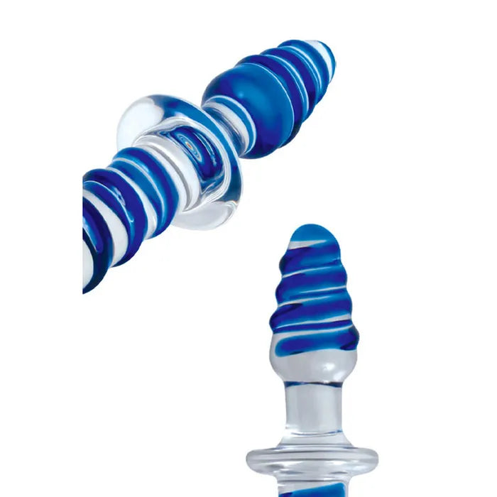 Adam & Eve Twisted Love Glass Dildo Double Ended Glass Dong 9.5 Inch Clear / Blue Adam & Eve