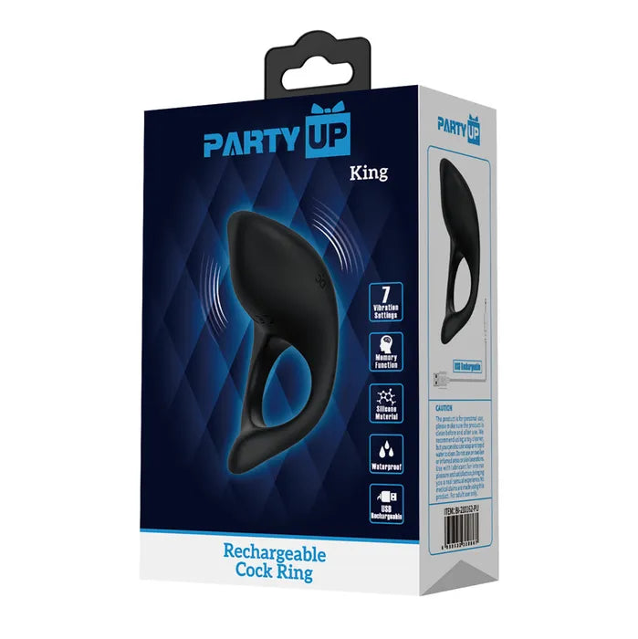 Party Up KING USB Rechargeable Cock Ring Black Party Up