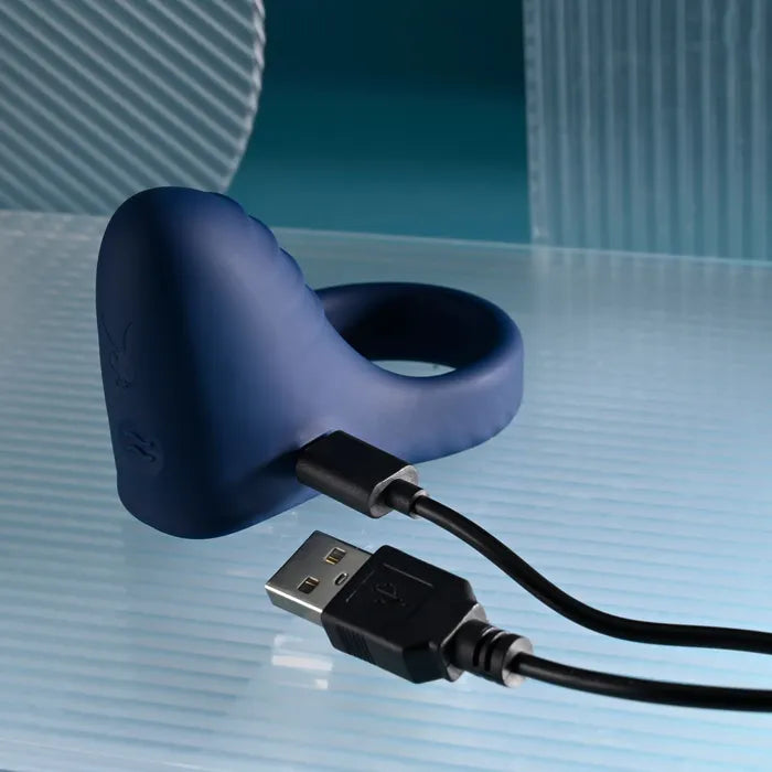 Playboy Pleasure PLEASURE POINT USB Rechargeable Vibrating Cock Ring Blue Playboy Pleasure