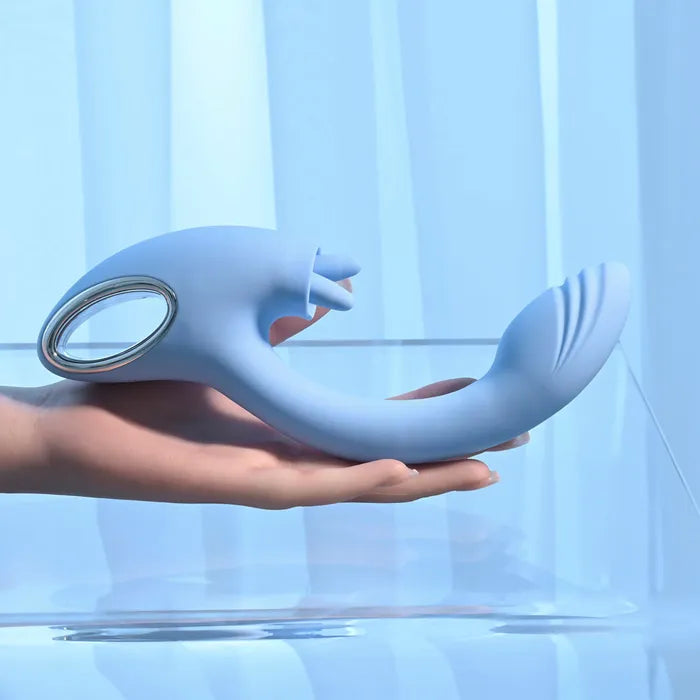 Playboy Pleasure SAPPHIRE SKY USB Rechargeable Vibrator With Double Tongue Stimulator Playboy Pleasure