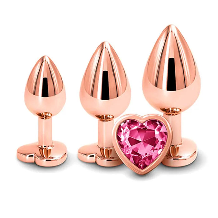 Adam & Eve ROSE GOLD HEART GEM ANAL TRAINING SET Metal Anal Plugs With Pink Gem Bases Set Of 3 Sizes Adam & Eve
