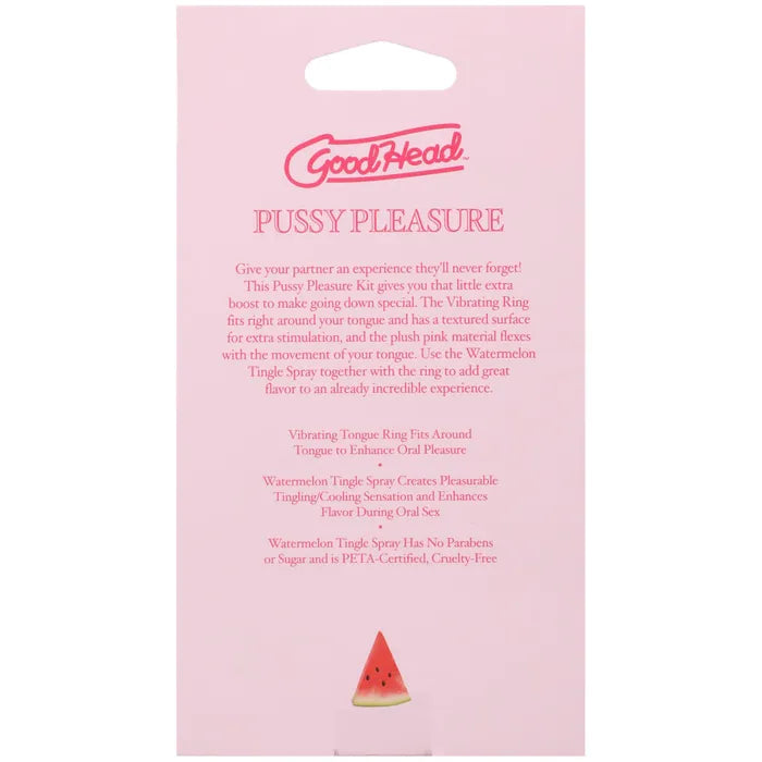 Doc Johnson GoodHead Pussy Pleasure Party Kit Watermelon GoodHead Tingle Spray & Vibrating Tongue Ring Doc Johnson