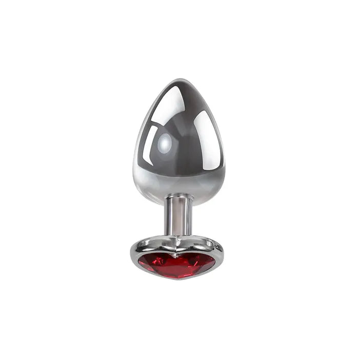 Adam & Eve Medium Metallic 8.25 cm Butt Plug with Red Heart Gem Base 8.25cm