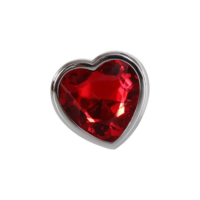 Adam & Eve Medium Metallic 8.25 cm Butt Plug with Red Heart Gem Base 8.25cm