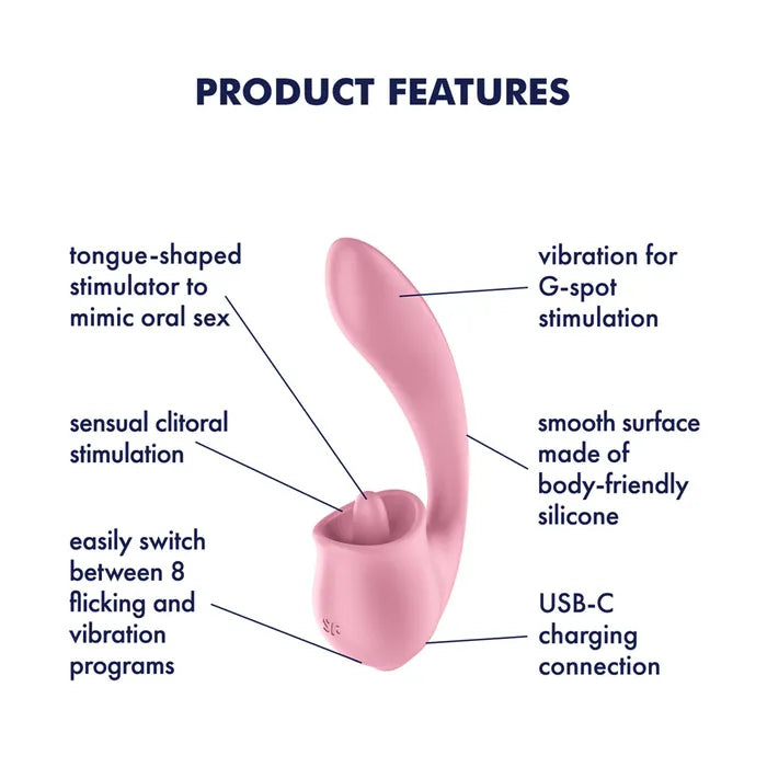Satisfyer Tongue Genius USB Rechargeable Vibrator With Flicking Clit Stimulator Satisfyer