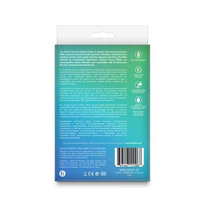 NS Novelties Colours Curve USB Rechargeable Vibrating Dildo With Wireless Remote 5 Inch