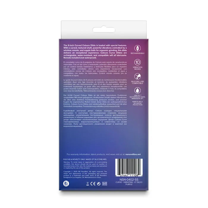 NS Novelties Colours Curve USB Rechargeable Vibrating Dildo With Wireless Remote 6 Inch