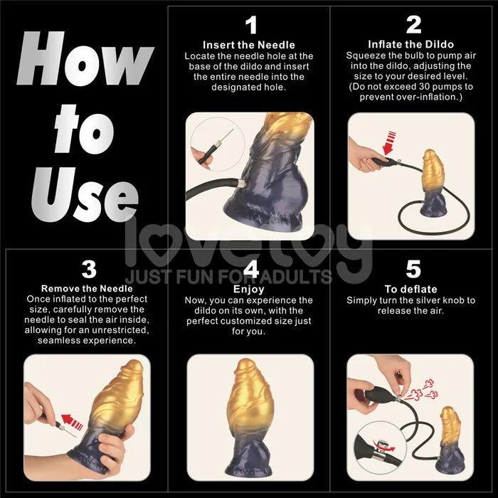 Lovetoy Aerosx Dual Density Inflatable Inflatable Fantasy Dildo 7.5 Inch Gold / Blue