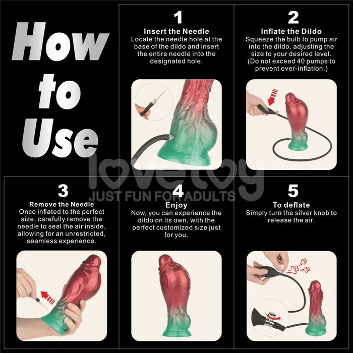 Lovetoy Aerosx Dual Density Inflatable Inflatable Fantasy Dildo 8 Inch Red / Green