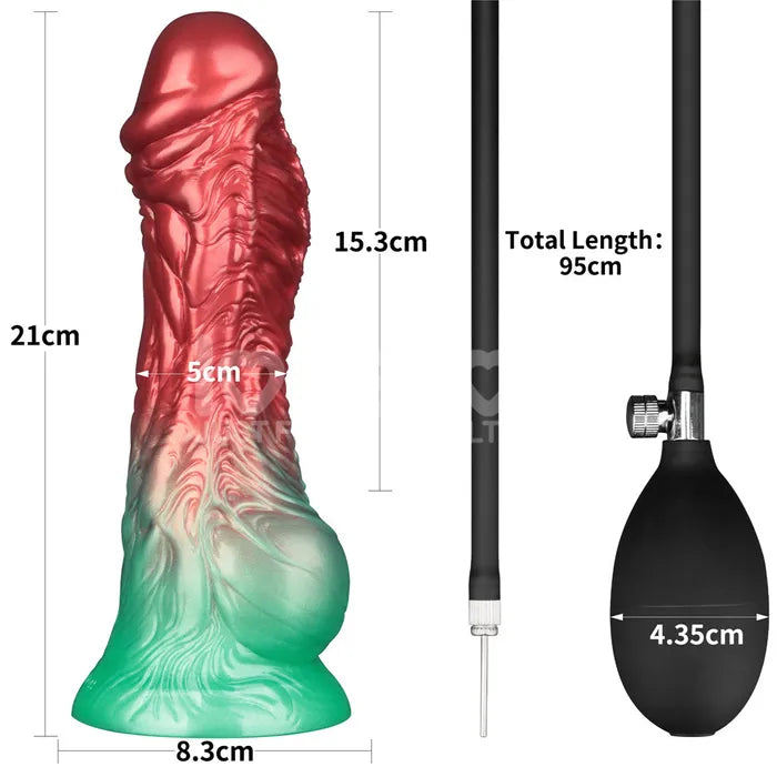 Lovetoy Aerosx Dual Density Inflatable Inflatable Fantasy Dildo 8 Inch Red / Green