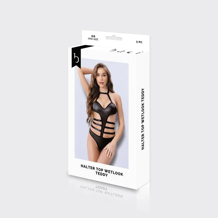 XGEN Products BACI WL Halter Top Wetlook Teddy Black One Size