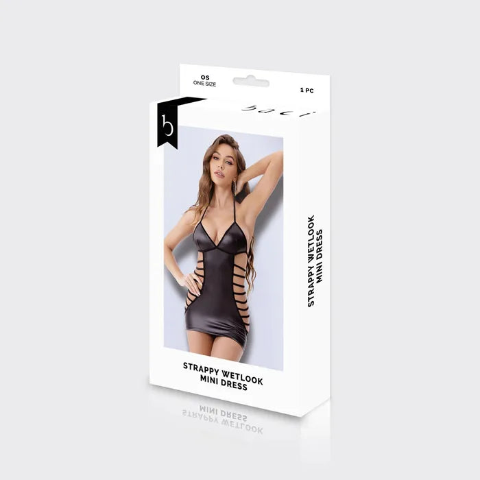 XGEN Products BACI WL Strappy Wetlook Mini Dress Black One Size