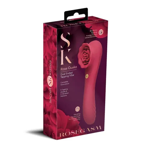 Xgen Products Secret Kisses ROSEGASM ROSE QUAKE USB Rechargeable Dual Ended Tapping Vibrator Red