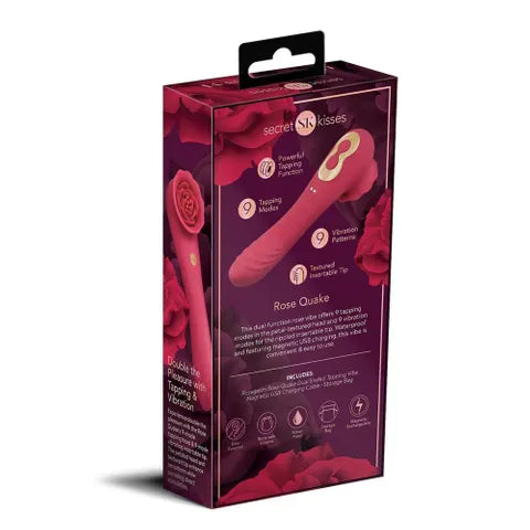 Xgen Products Secret Kisses ROSEGASM ROSE QUAKE USB Rechargeable Dual Ended Tapping Vibrator Red