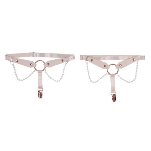 Sex & Mischief Peaches N CreaMe Pearl Garters With Pearls Set Of 2 Peach / Rose Goldd