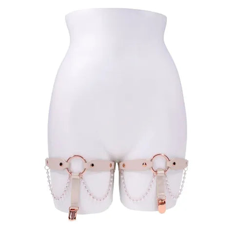 Sex & Mischief Peaches N CreaMe Pearl Garters With Pearls Set Of 2 Peach / Rose Goldd