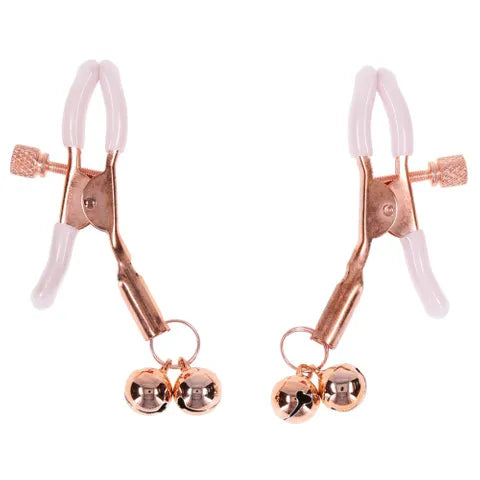 Sex & Mischief Peaches N CreaMe Bell Nipple Clamps With Bells Set Of 2 Peach / Rose