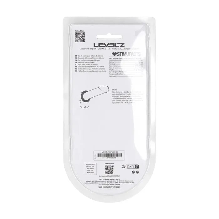 Shots Toys LEVELZ Classic Silicone Cock Ring Set L / XL / XXL Set Of 3 Sizes