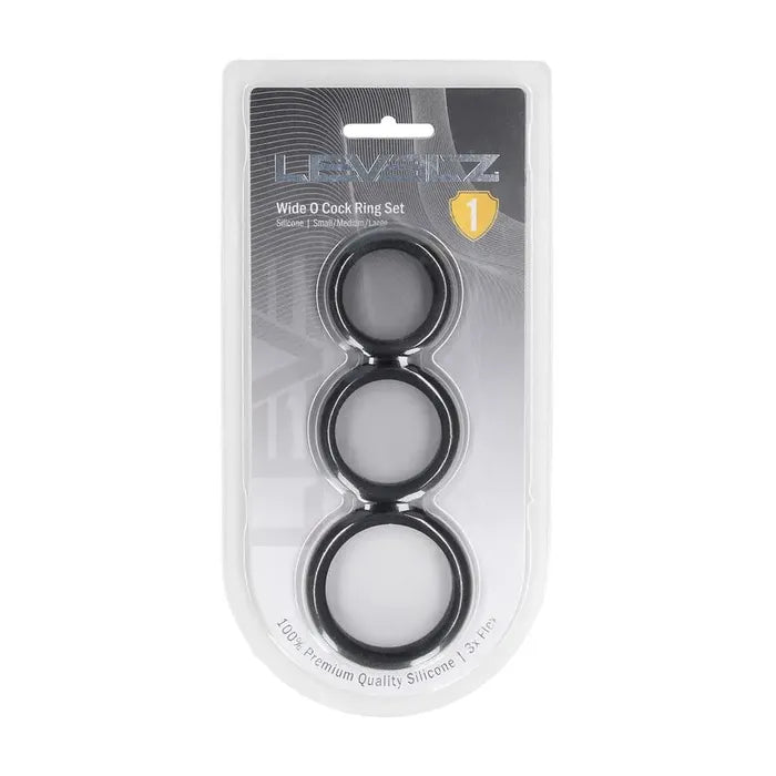 Shots Toys LEVELZ Wide O Silicone Cock Ring S / M / L Set Of 3 Sizes Black
