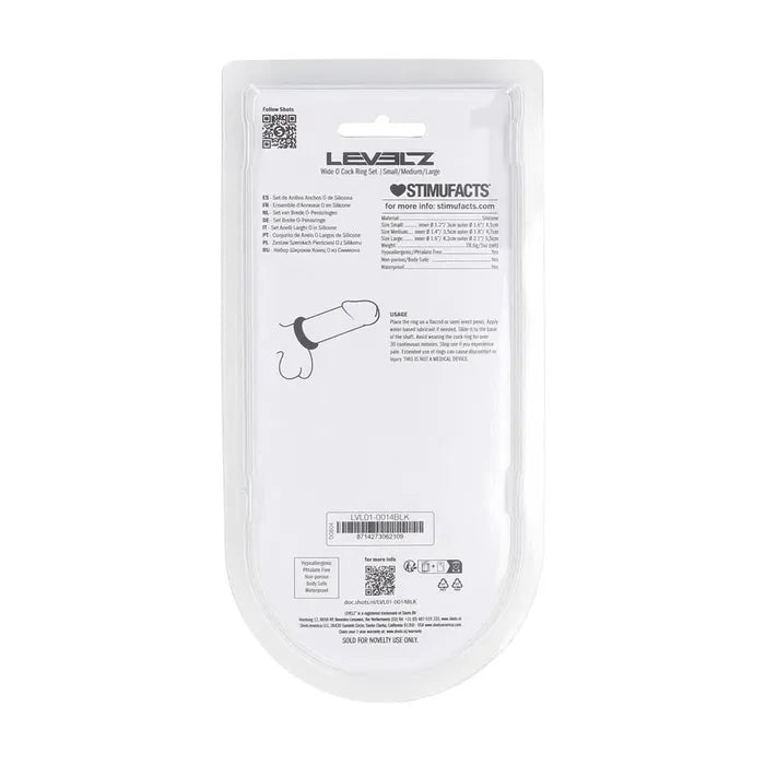 Shots Toys LEVELZ Wide O Silicone Cock Ring S / M / L Set Of 3 Sizes Black