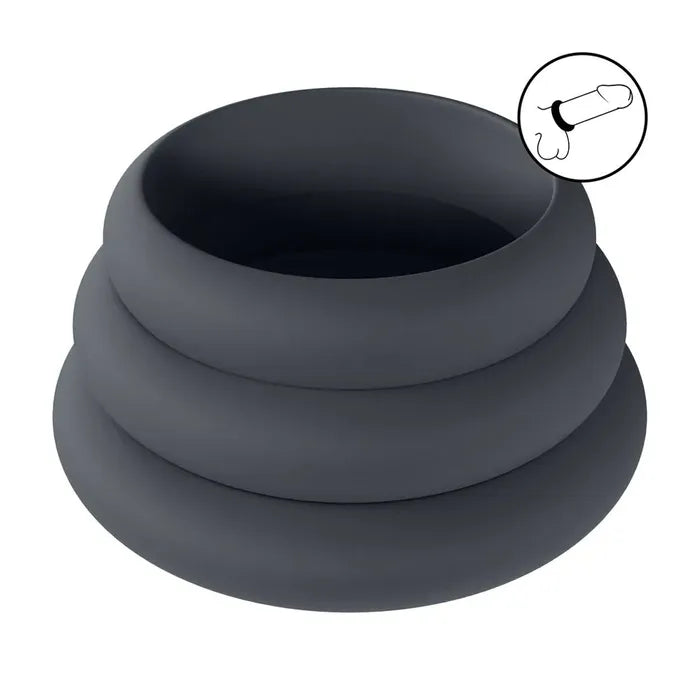 Shots Toys LEVELZ Wide O Silicone Cock Ring S / M / L Set Of 3 Sizes Black