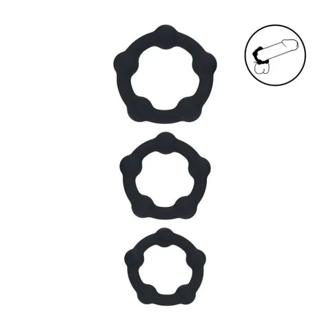 Shots Toys LEVELZ Beaded Silicone Cock Ring Set Of 3 Sizes Black