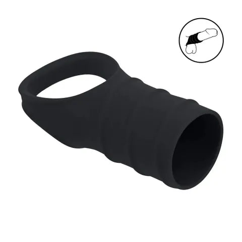 Shots Toys LEVELZ Silicone Cock Ring & Ribbed Sleeve Black