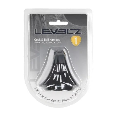 Shots Toys LEVELZ Silicone Cock & Ball Harness Cock & Ball Ring Black