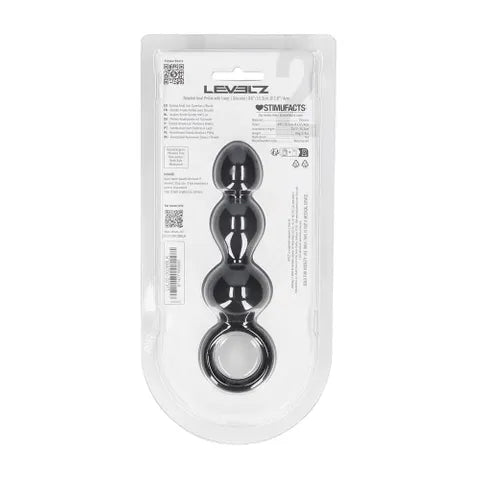 Shots Toys LEVELZ Beaded Silicone Anal Probe With Loop Black 15.3cm