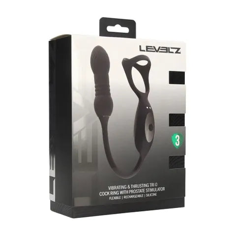 Shots Toys LEVELZ Vibrating & Thrusting TriO Cock Ring With Prostate Stimulator Black