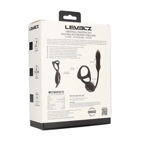 Shots Toys LEVELZ Vibrating & Thrusting TriO Cock Ring With Prostate Stimulator Black