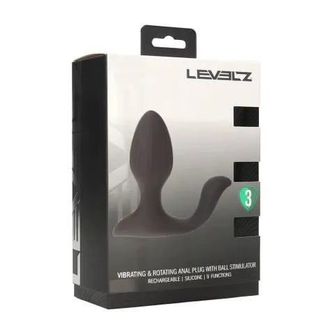 Shots Toys LEVELZ USB Rechargeable Vibrating & Rotating Anal Plug With Ball Stimulator Black 10.7cm