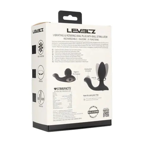 Shots Toys LEVELZ USB Rechargeable Vibrating & Rotating Anal Plug With Ball Stimulator Black 10.7cm
