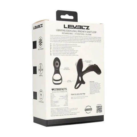 Shots Toys LEVELZ USB Rechargeable Vibrating Cock & Ball Ring With Shaft Loop Black