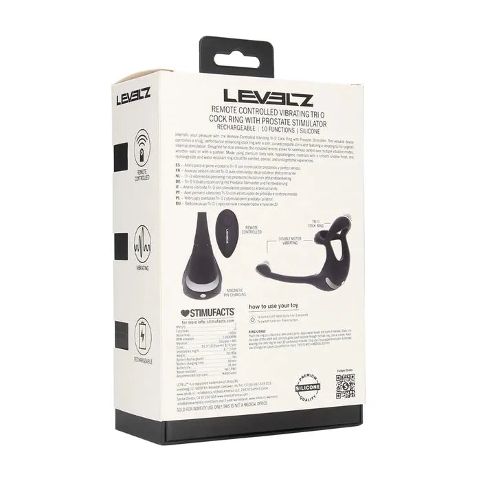 Shots Toys LEVELZ Remote Controlled Vibrating TriO Cock Ring With Prostate Stimulator Black