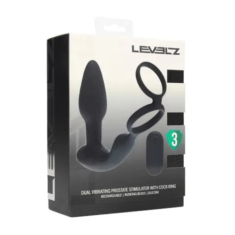 Shots Toys LEVELZ Dual Vibrating Prostate Stimulator With Cock Ring Black