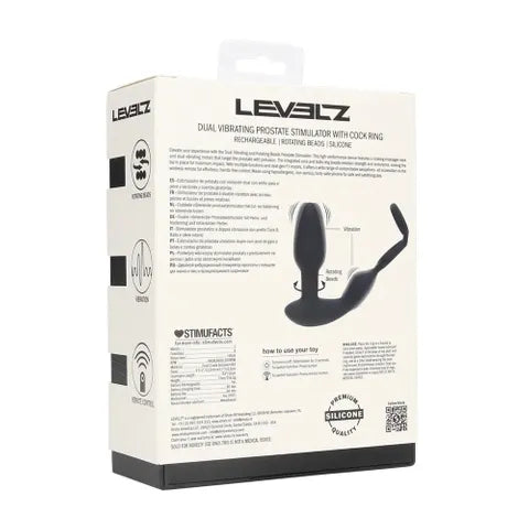 Shots Toys LEVELZ Dual Vibrating Prostate Stimulator With Cock Ring Black