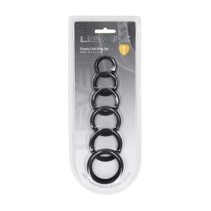 Shots Toys LEVELZ Classic Silicone Cock Ring Set Of 6 Black