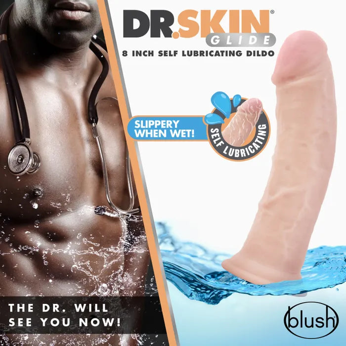 Blush Novelties Dr Skin Glide Self Lubricating Dildo 8 Inch Flesh Blush Novelties